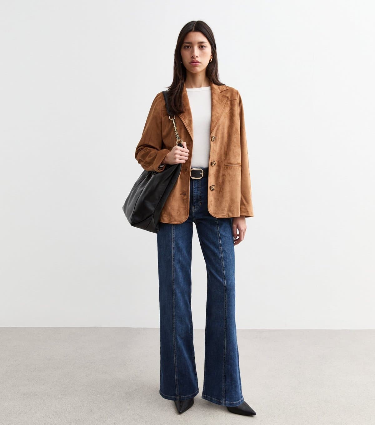 New Look Women's Blue Wide Leg Front Seam Stretch Jeans New Look