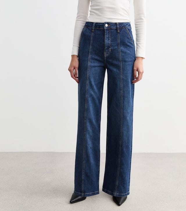 New Look Women's Blue Wide Leg Front Seam Stretch Jeans New Look - 2