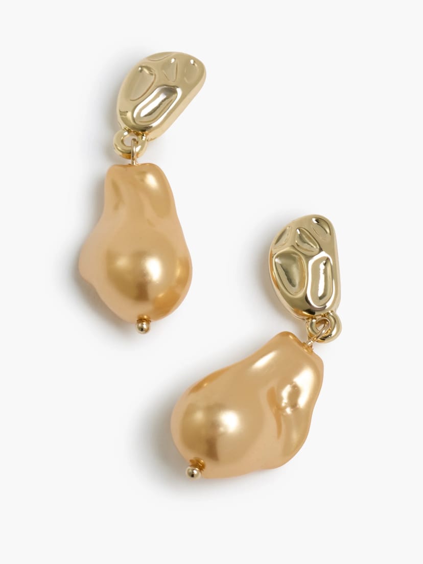 French Connection Colour Pearl Drop Earrings Warm Gold - 1