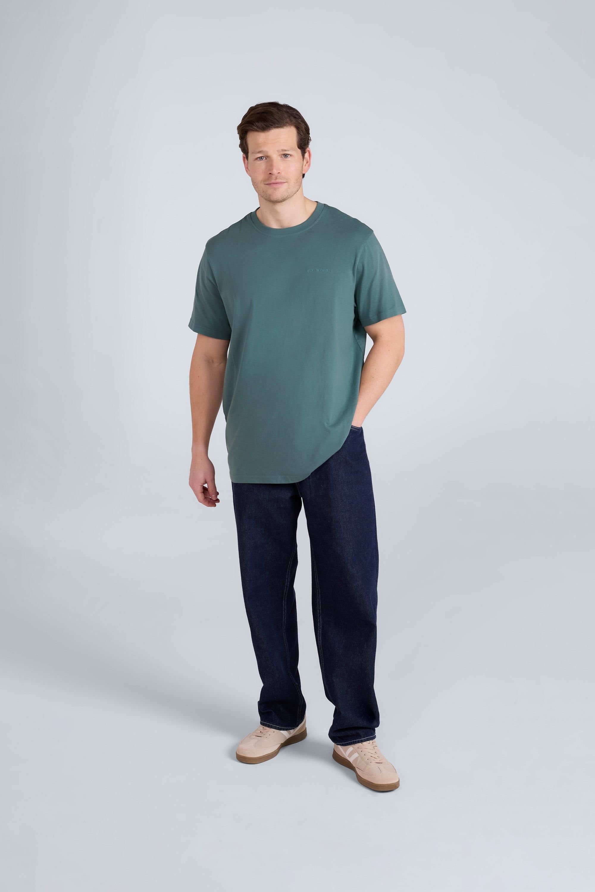 Animal Animal Men's 'Icon' Logo Print Lightweight Cotton Relaxed Fit Casual T-Shirt in Green - 2