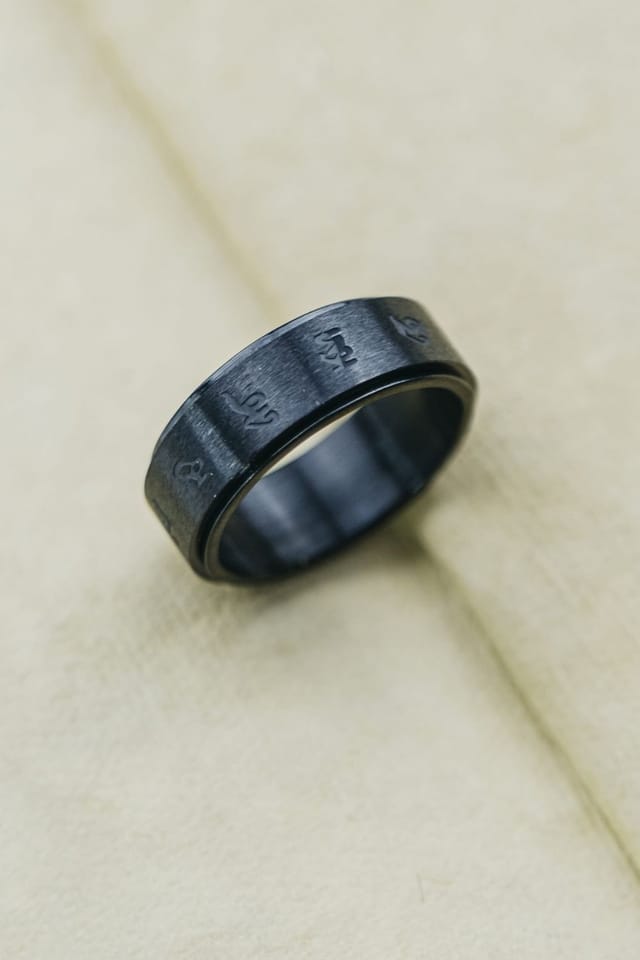The Colourful Aura The Colourful Aura Men's 8mm Matt Black Rotating Buddhist Tibetan Spinner Prayer Monk Spinner Ring - 2