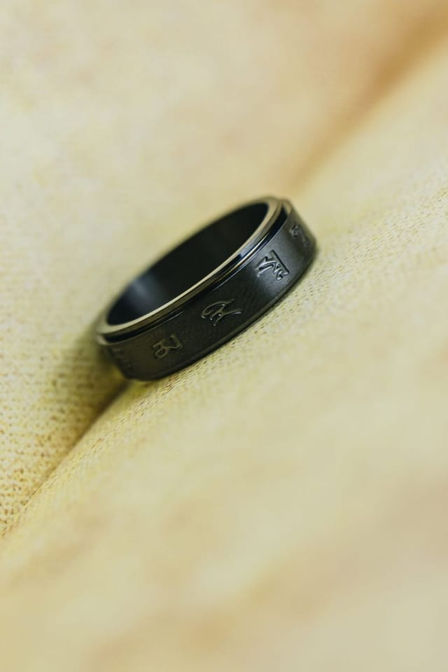 The Colourful Aura The Colourful Aura Men's 8mm Matt Black Rotating Buddhist Tibetan Spinner Prayer Monk Spinner Ring - 3