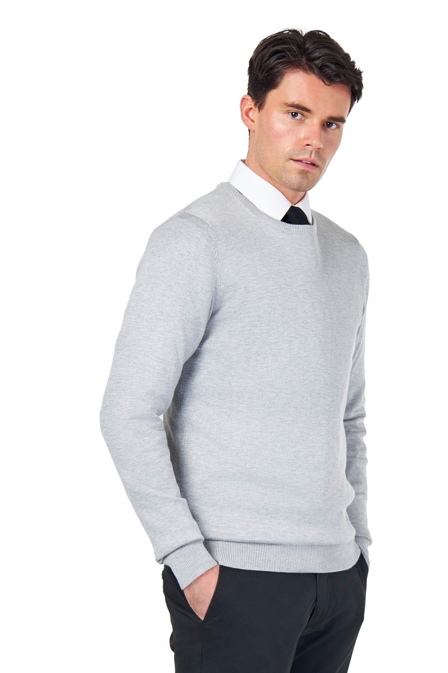 XPOSED XPOSED Men's Lightweight Cotton Crew Neck Sweater - Versatile Wardrobe Essential in Light Grey - 2