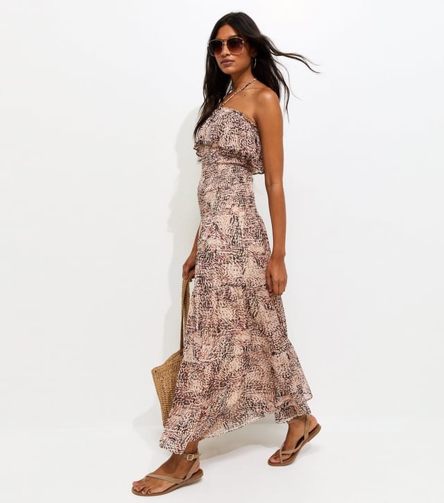 New Look Women's Brown Metallic Leopard Print Halterneck Midi Dress New Look - 2