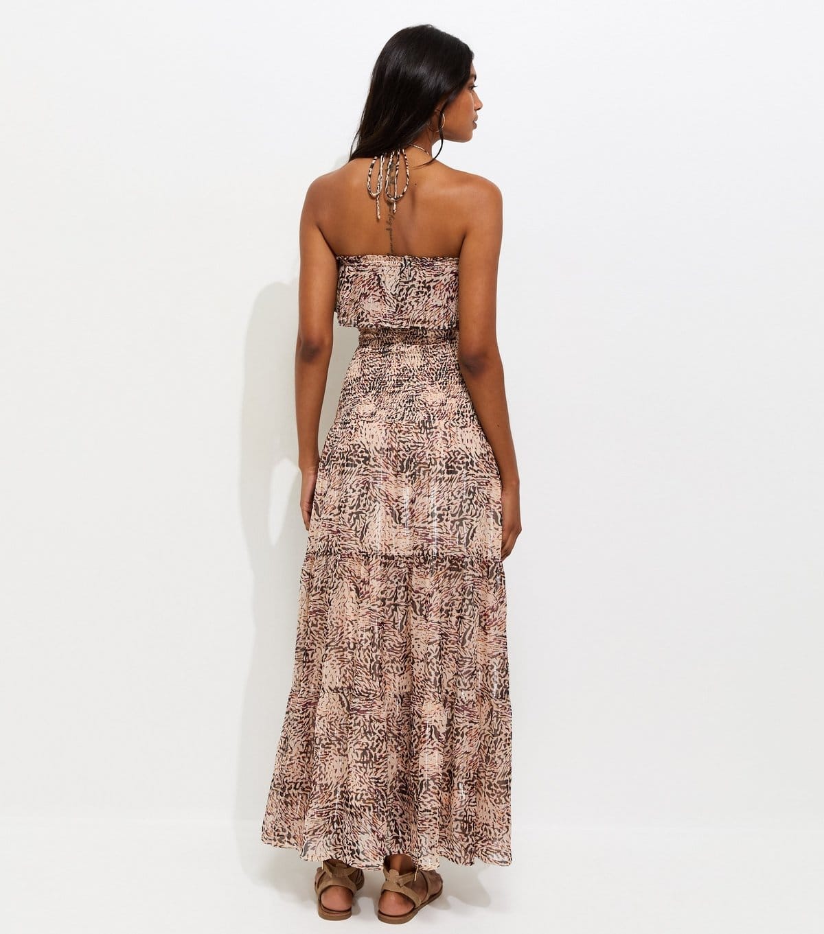 New Look Women's Brown Metallic Leopard Print Halterneck Midi Dress New Look - 4