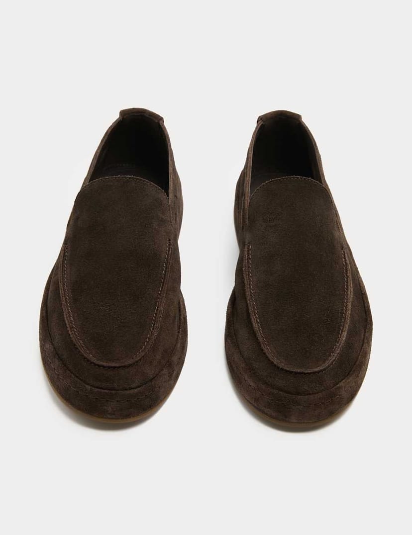 Marks & Spencer M&S Suede Slip On Loafers Dark Chocolate - 1