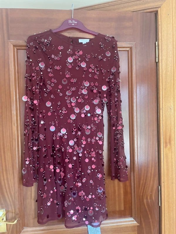 Topshop Burgundy Sequin Embellished Long Sleeve Dress
