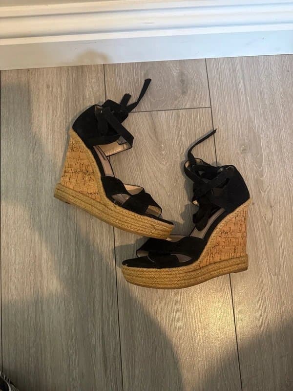 Topshop Topshop black lace up summer wedges sandals