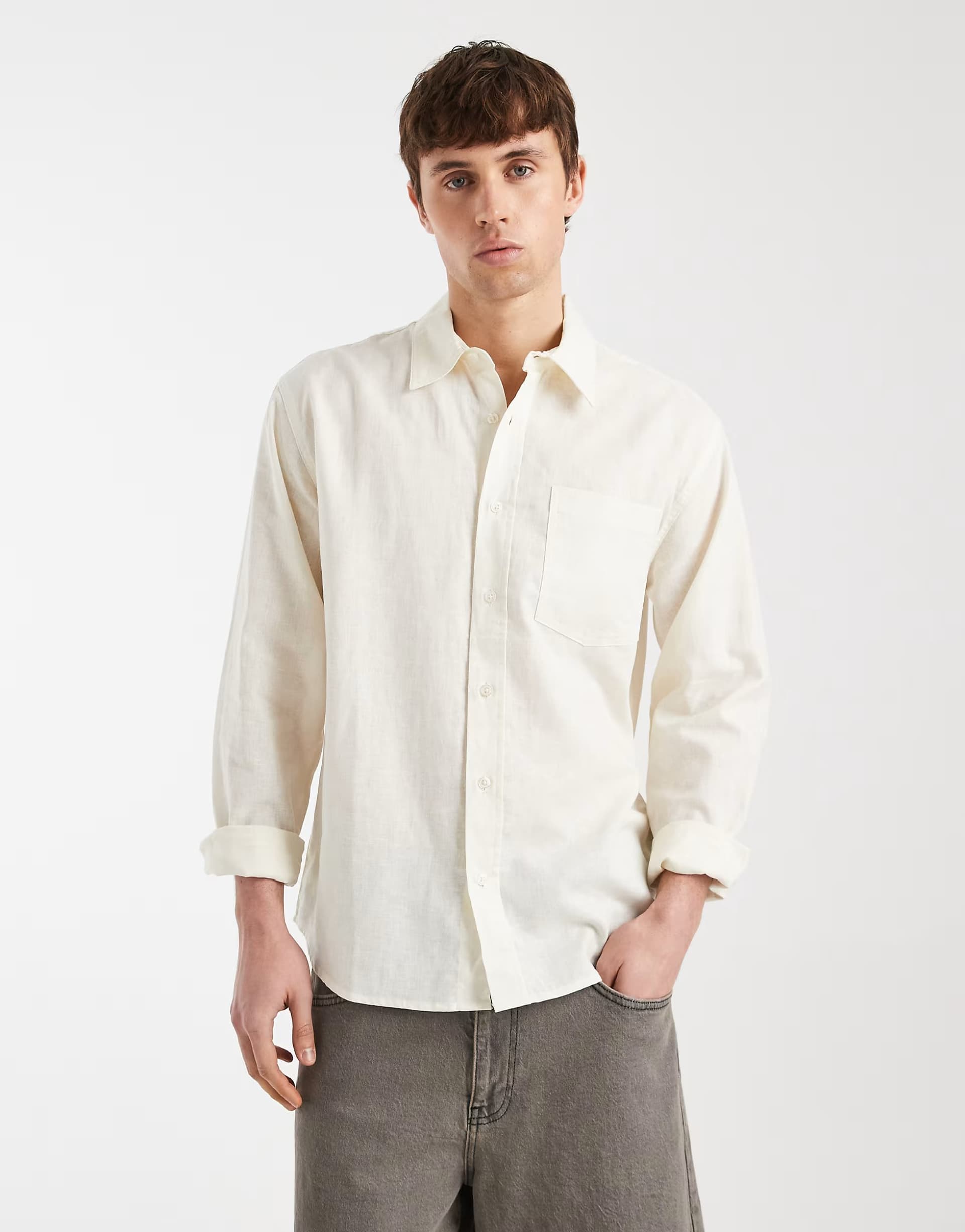 ASOS ASOS Redefined Rebel Boxy Long Sleeve Linen Shirt in White