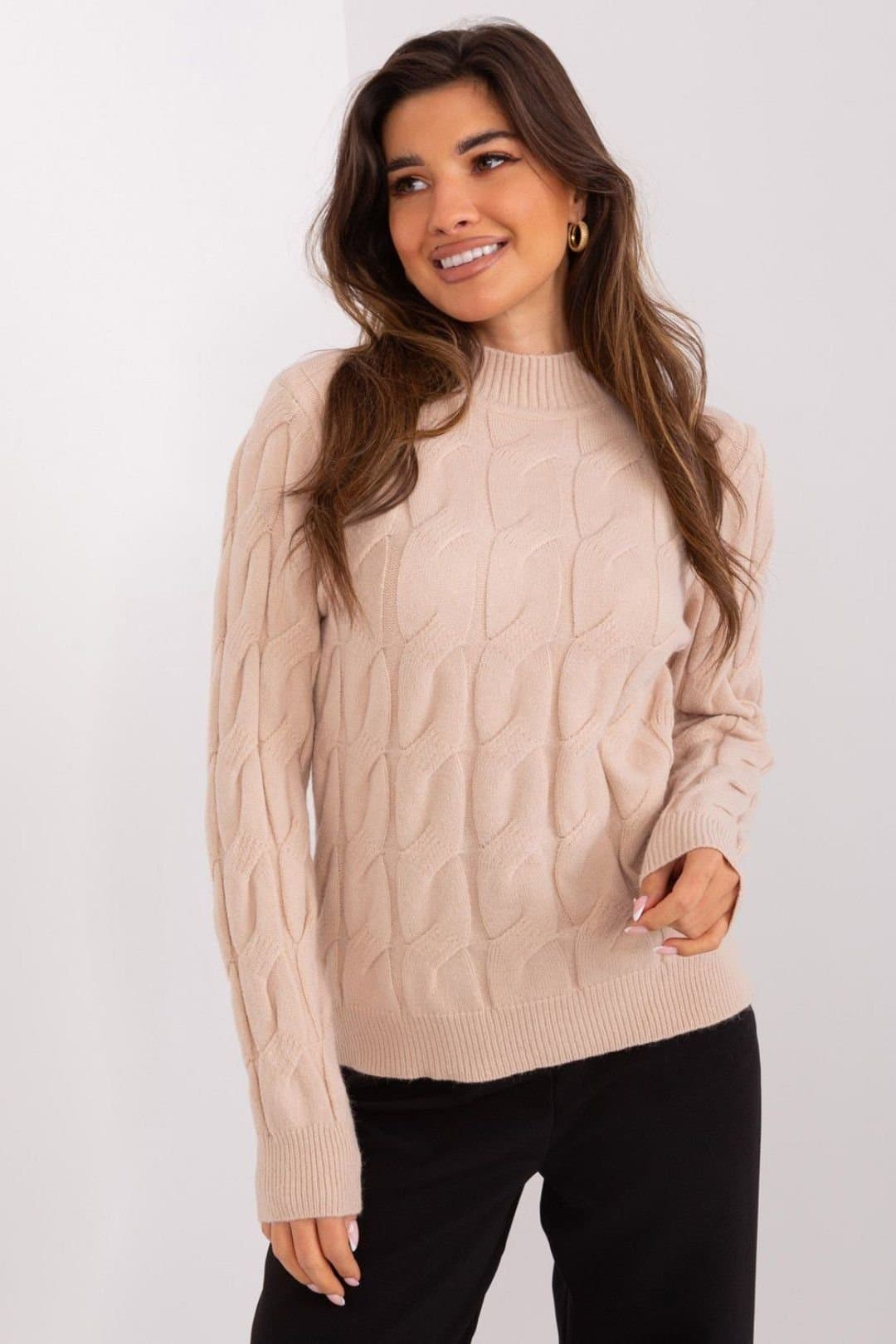 Love Lace Love Lace Beige Textured Turtleneck Sweater