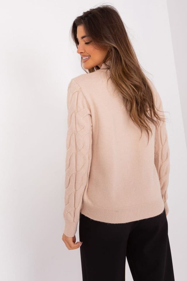Love Lace Love Lace Women's Textured Turtleneck Casual Sweater Long Sleeve in Beige - 3