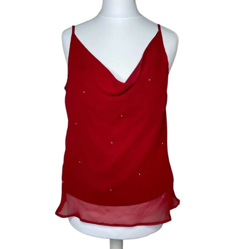 New Look Red Y2K Mesh Embellished Cami Top