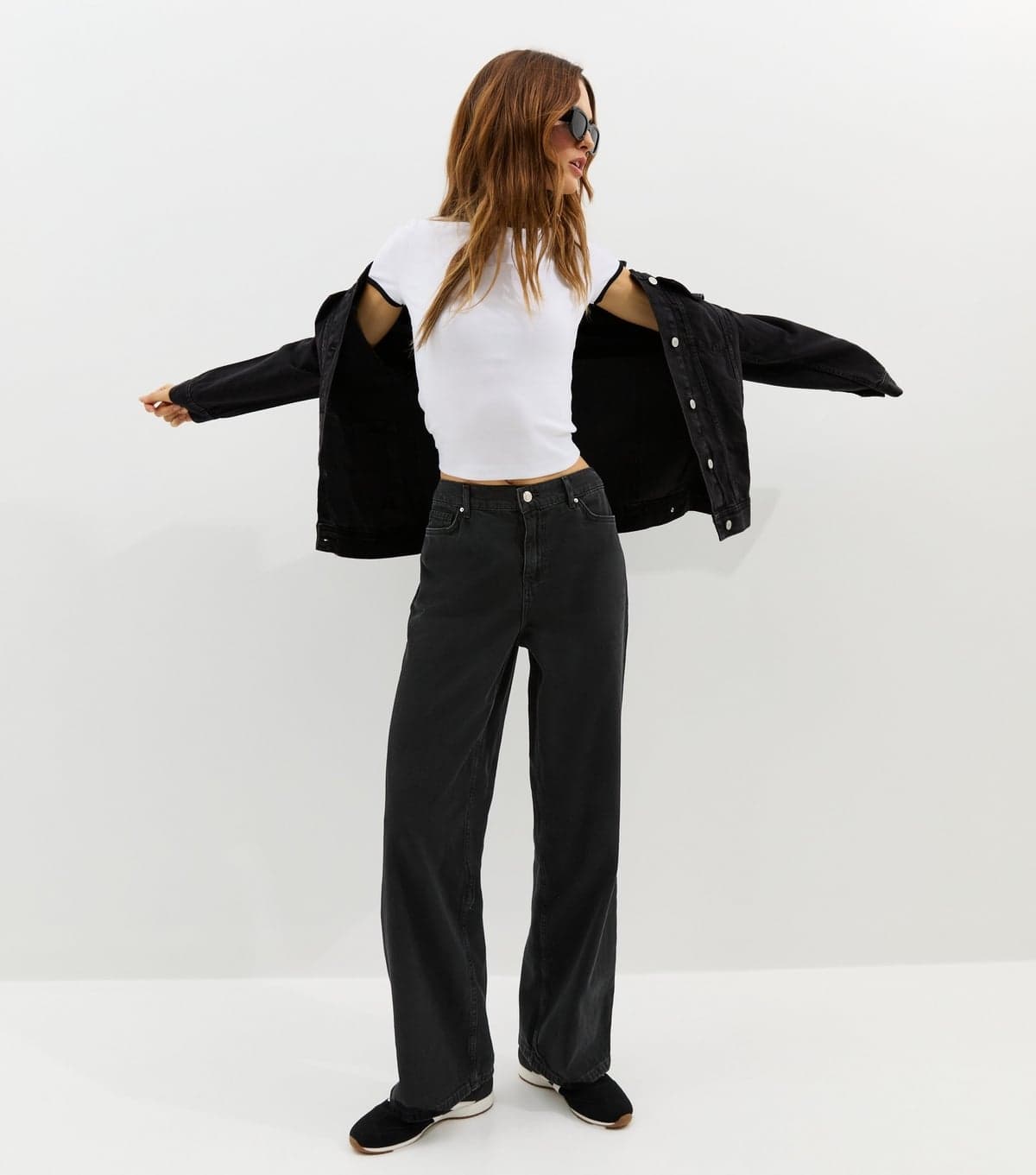 New Look Women's Black Elasticated Waist Wide Leg Jeans New Look