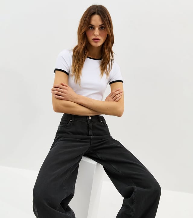 New Look Women's Black Elasticated Waist Wide Leg Jeans New Look - 3