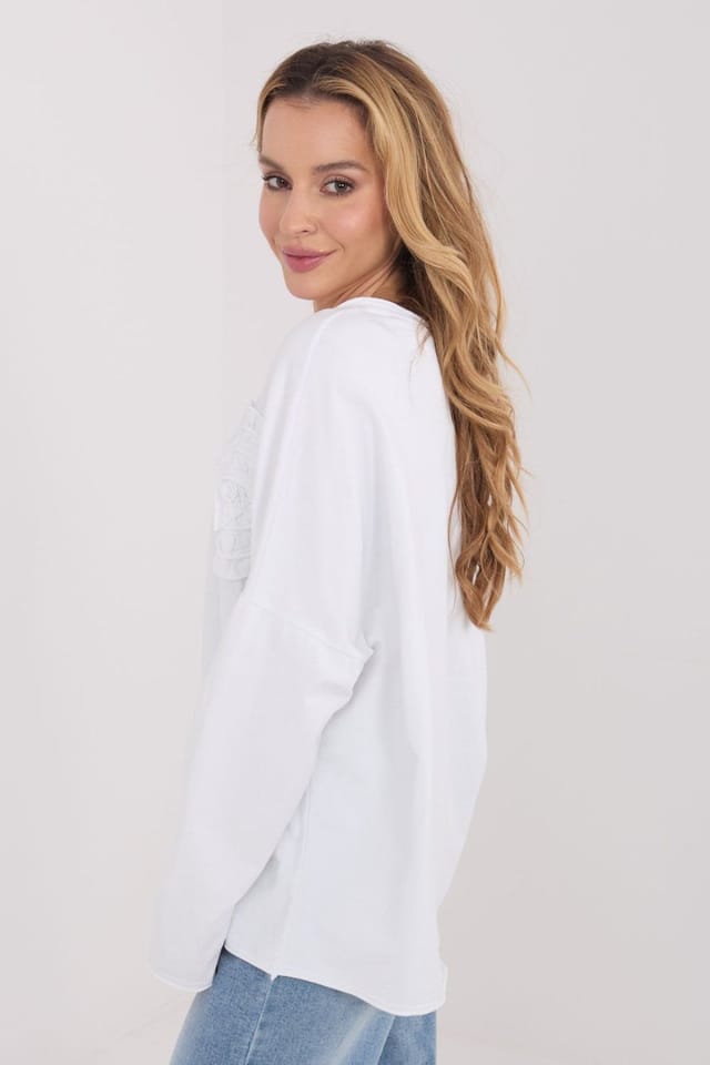 Love Lace Love Lace Women's Casual Cotton Elastane V Neck Embroidered Blouse in White - 3