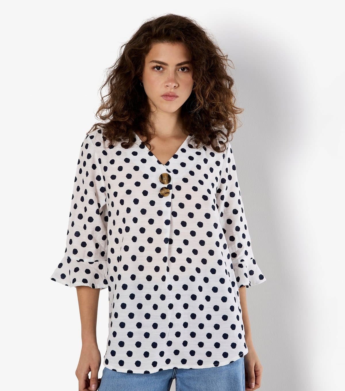 Apricot Women's White Polka Dot 2 Button Top Apricot New Look