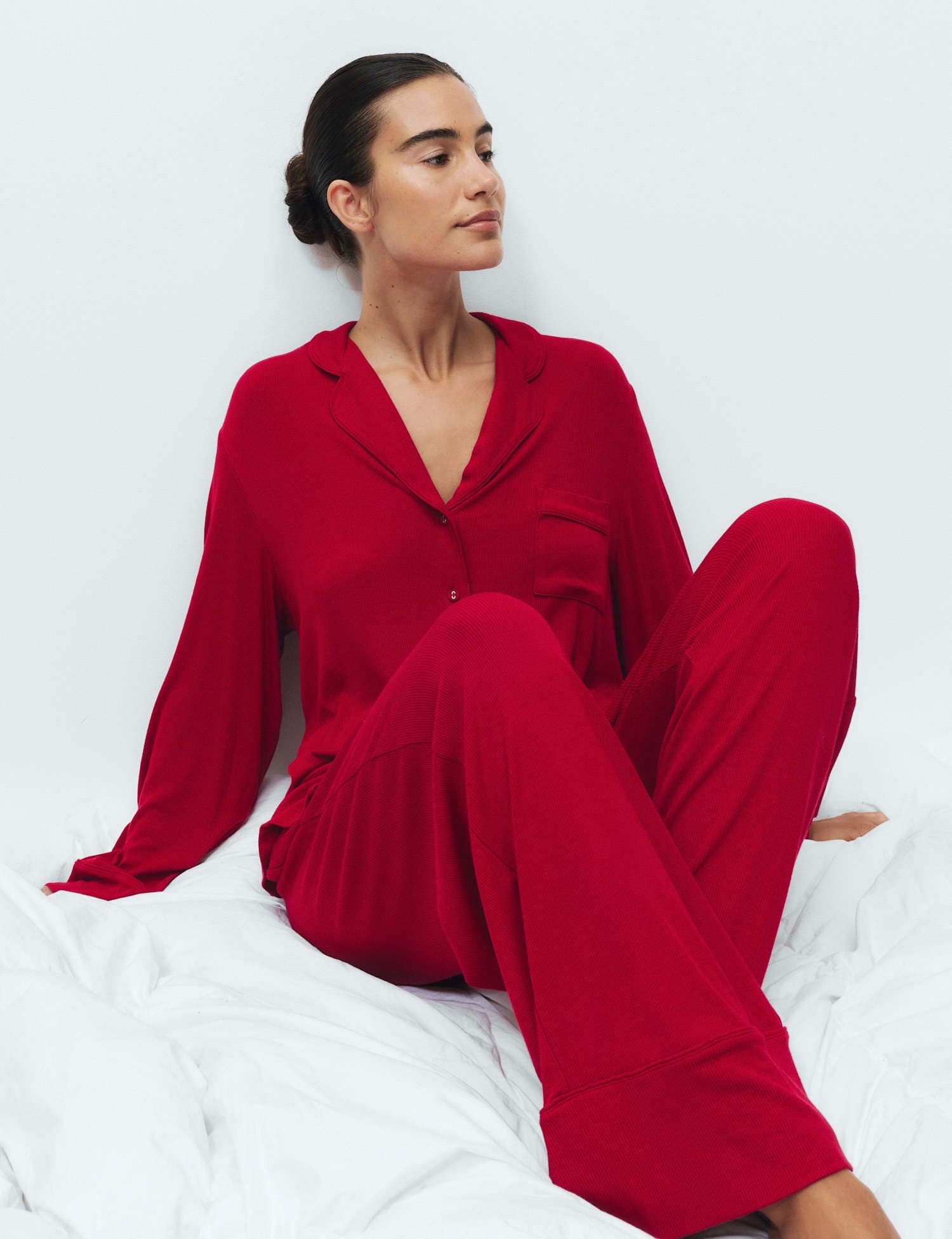 Marks & Spencer M&S Rib Pyjama Set Morello Cherry