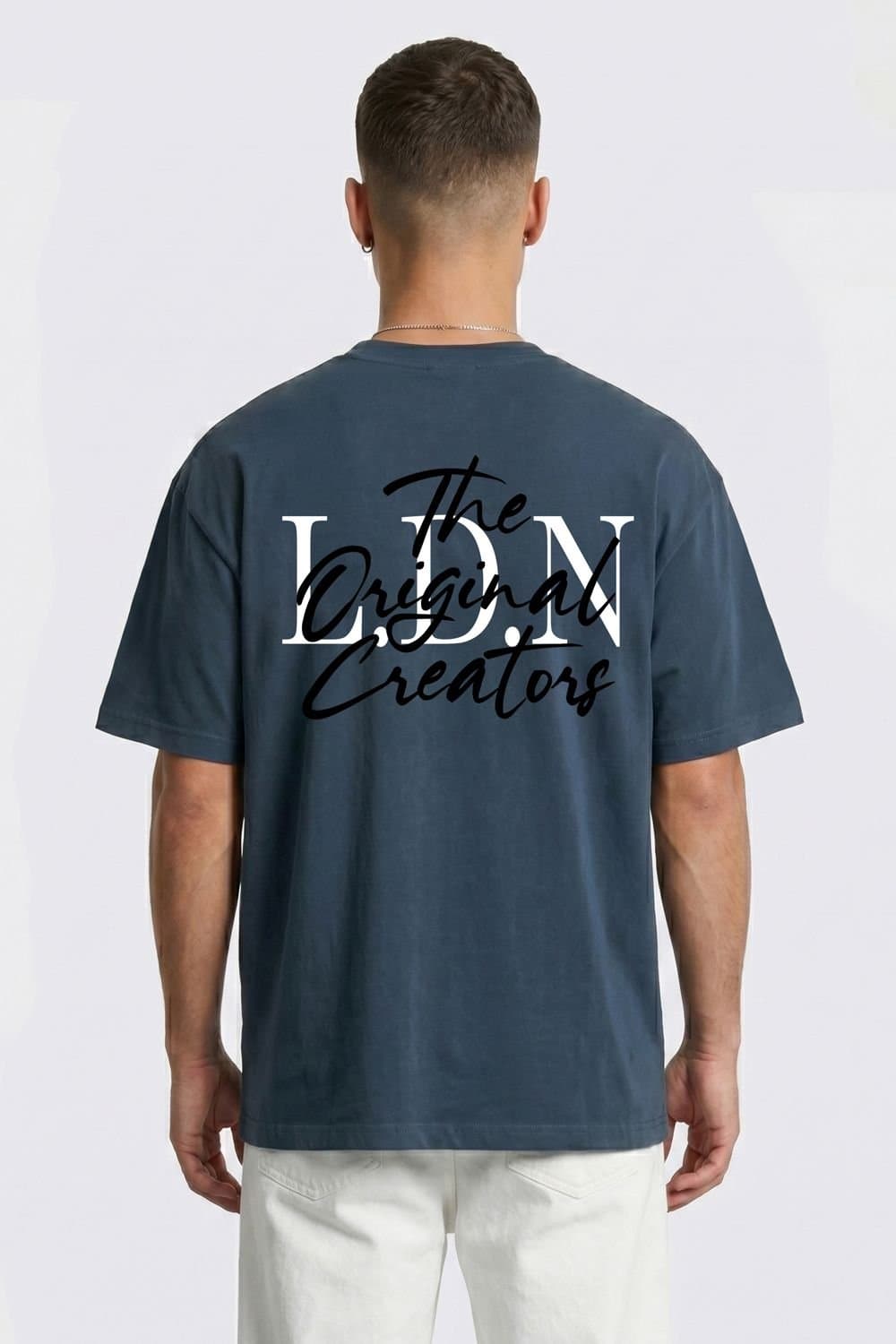 LONDON ATTITUDE LONDON ATTITUDE Men's Original Creators Oversized Heavyweight Streetwear Graphic T-Shirt in Dark Blue