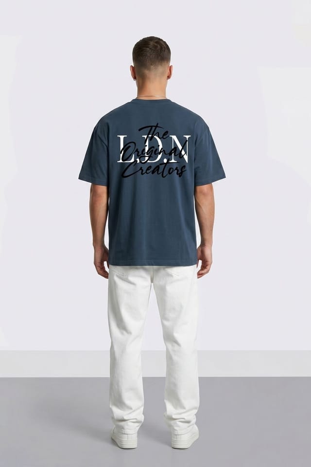 LONDON ATTITUDE LONDON ATTITUDE Men's Original Creators Oversized Heavyweight Streetwear Graphic T-Shirt in Dark Blue - 3