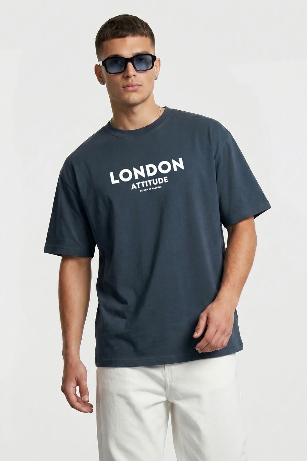 LONDON ATTITUDE LONDON ATTITUDE Men's Original Creators Oversized Heavyweight Streetwear Graphic T-Shirt in Dark Blue - 4