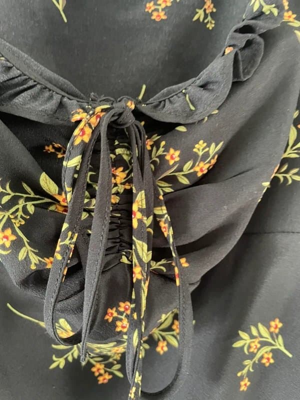 Topshop Top Shop Black flower print blouse with chiffon sleeves and sweetheart neckline