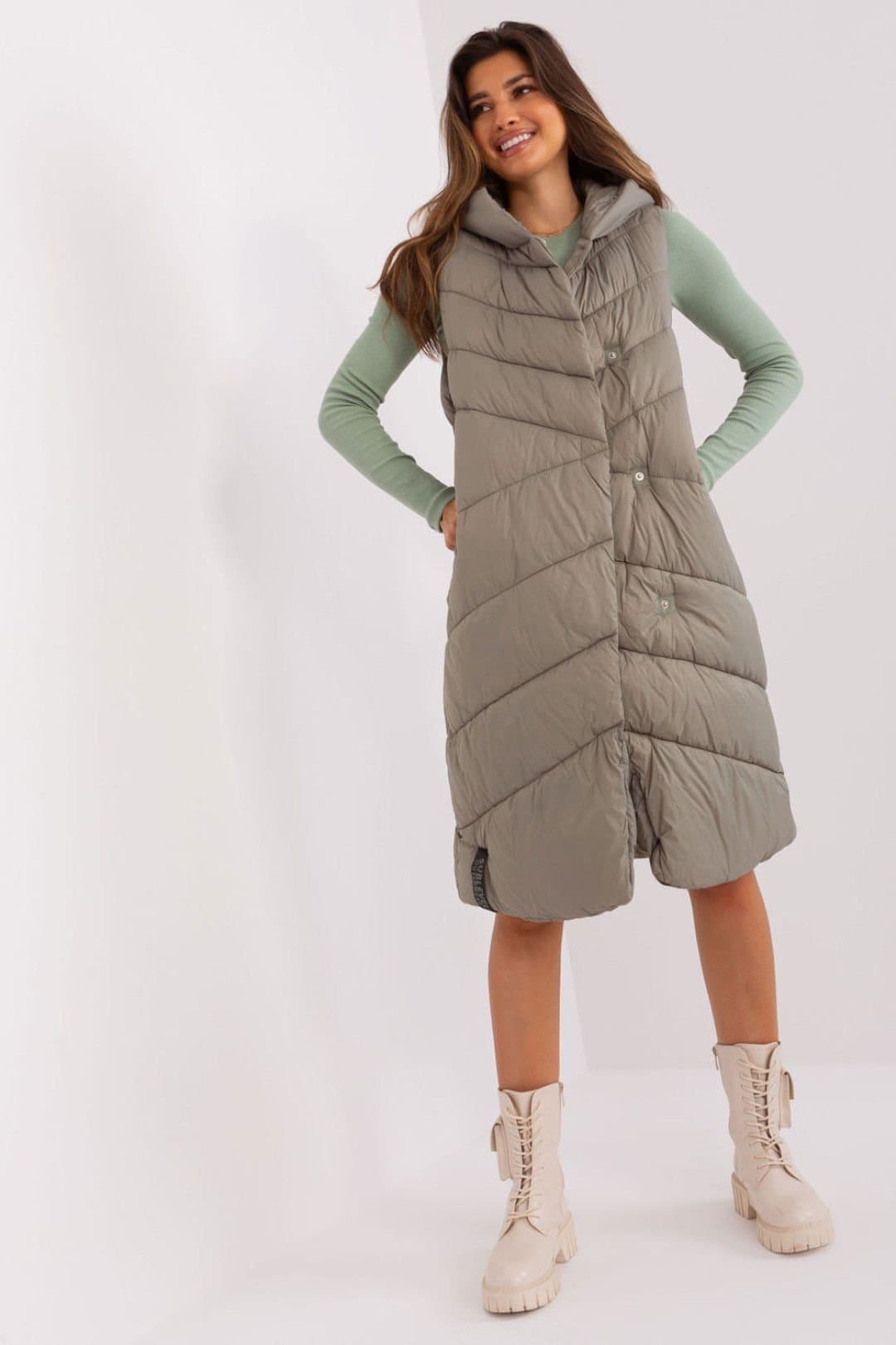 Love Lace Love Lace Women's Quilted Insulated Hooded Vest Press Studs in Green