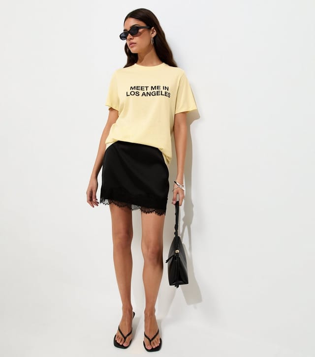 New Look Women's Light Yellow Cotton Meet Me in LA T-Shirt New Look - 3