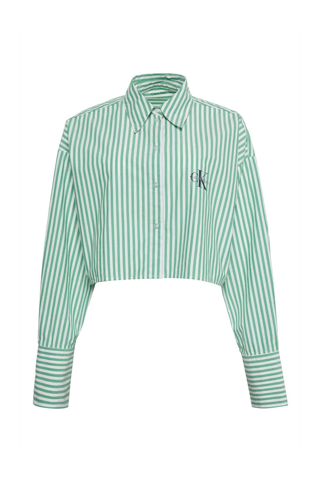 Calvin Klein Calvin Klein Green Striped Cropped Poplin Shirt
