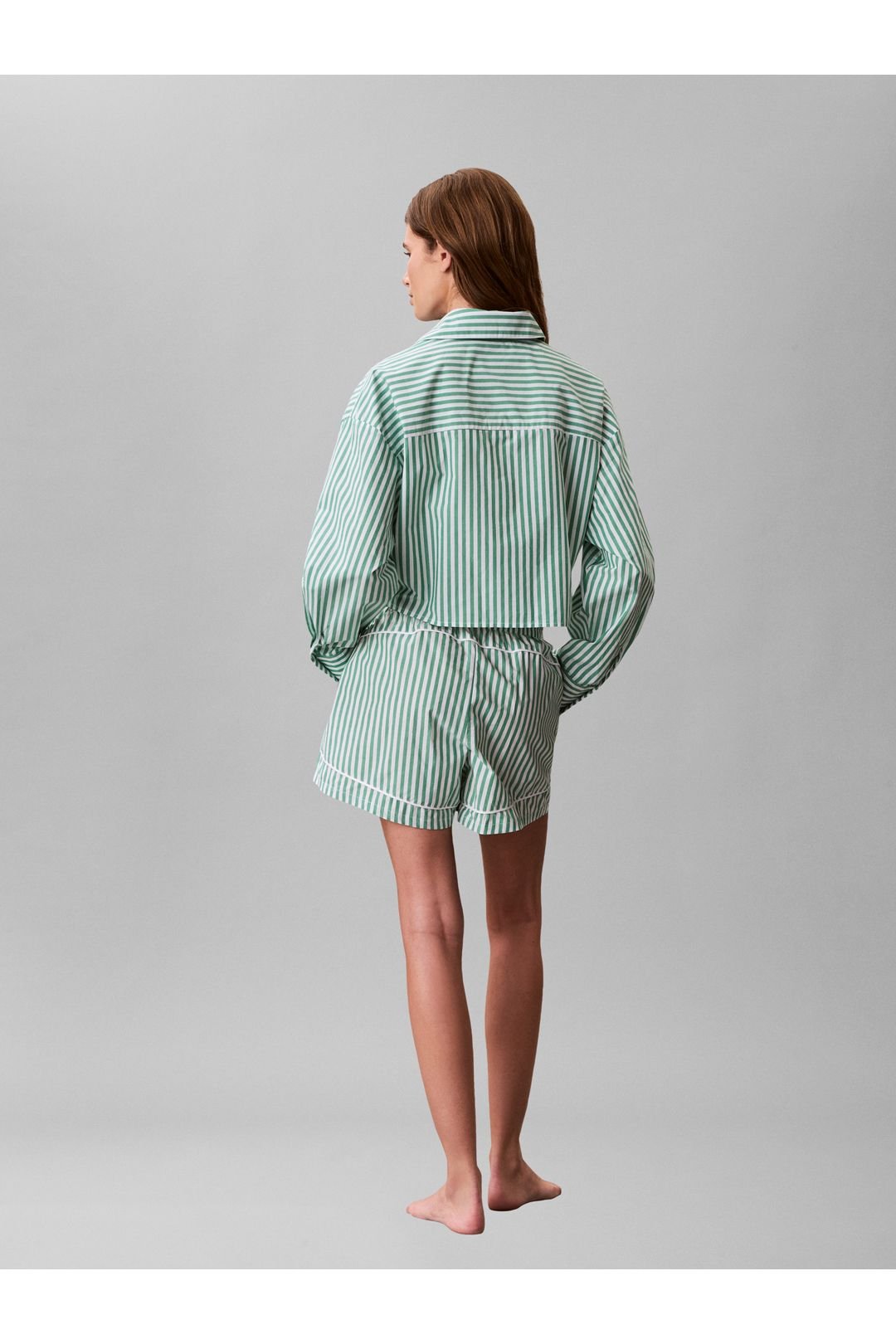 Calvin Klein Calvin Klein Women's Cropped Poplin Shirt Penny Stripe Mardi Gras Green - 4