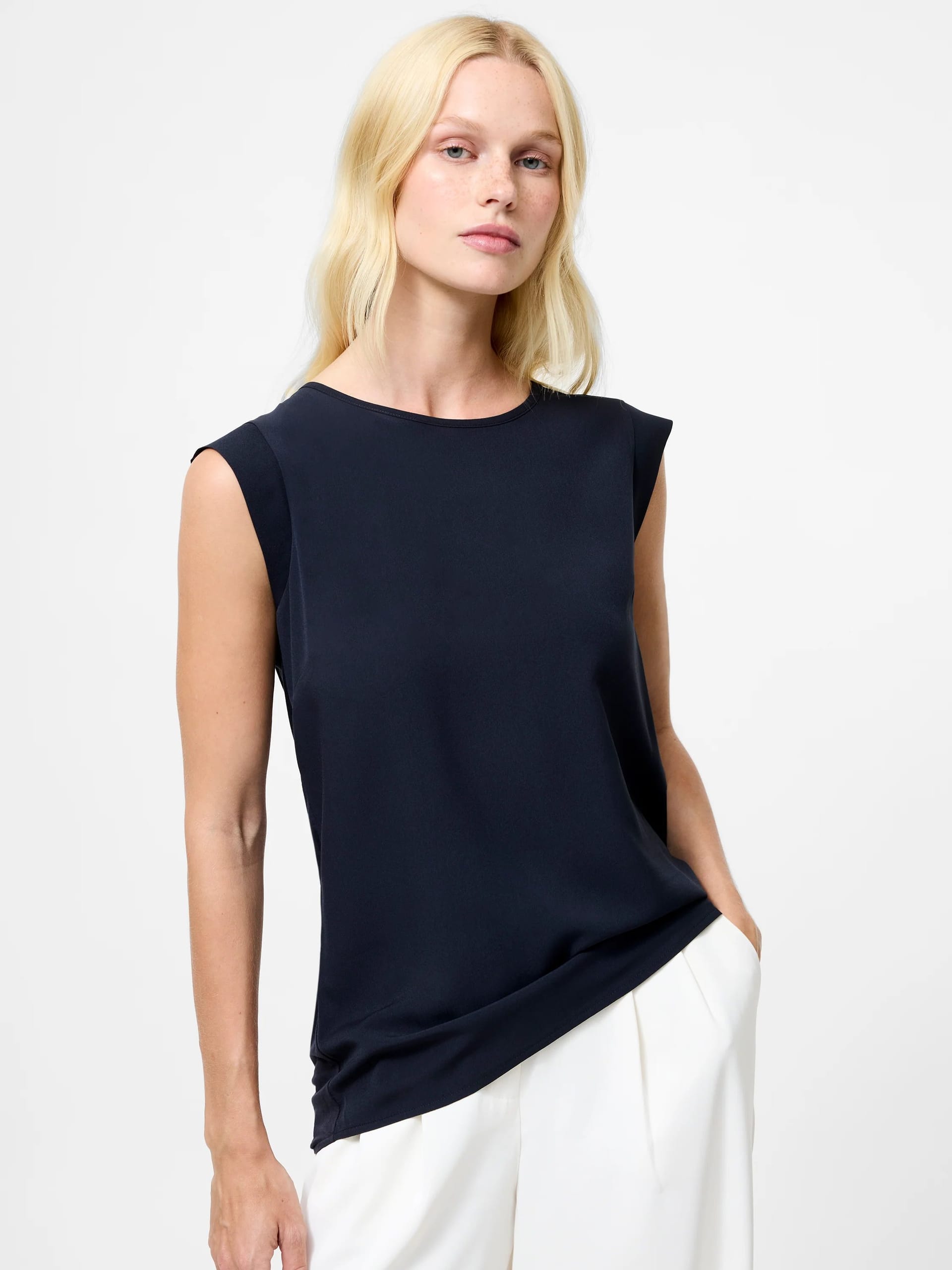 French Connection Navy Blue Cap Sleeves Top