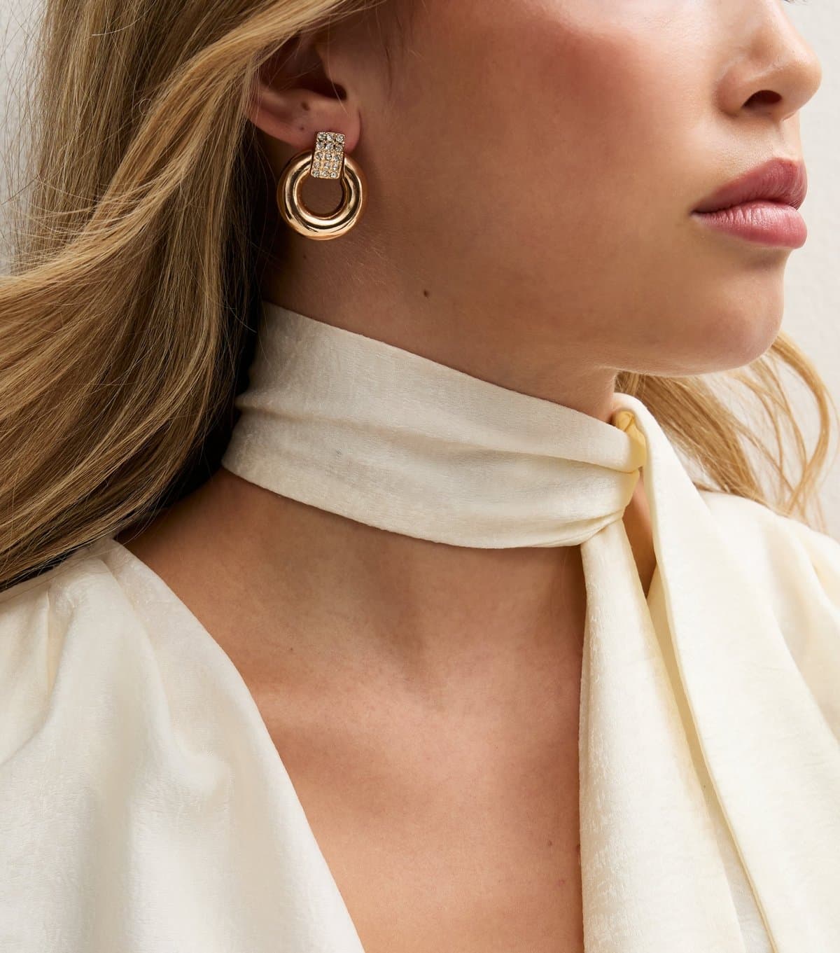 New Look Gold-Tone Diamante Circle Doorknocker Earrings New Look