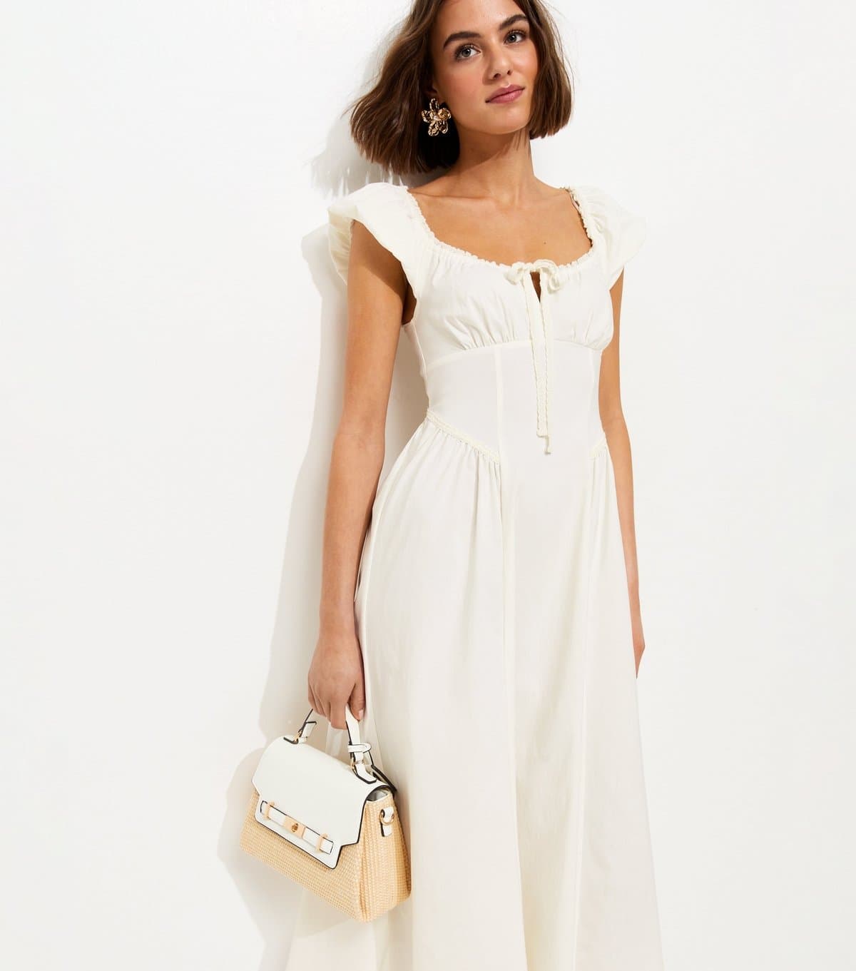 New Look Women's White Lace Trim Milkmaid Midi Dress New Look