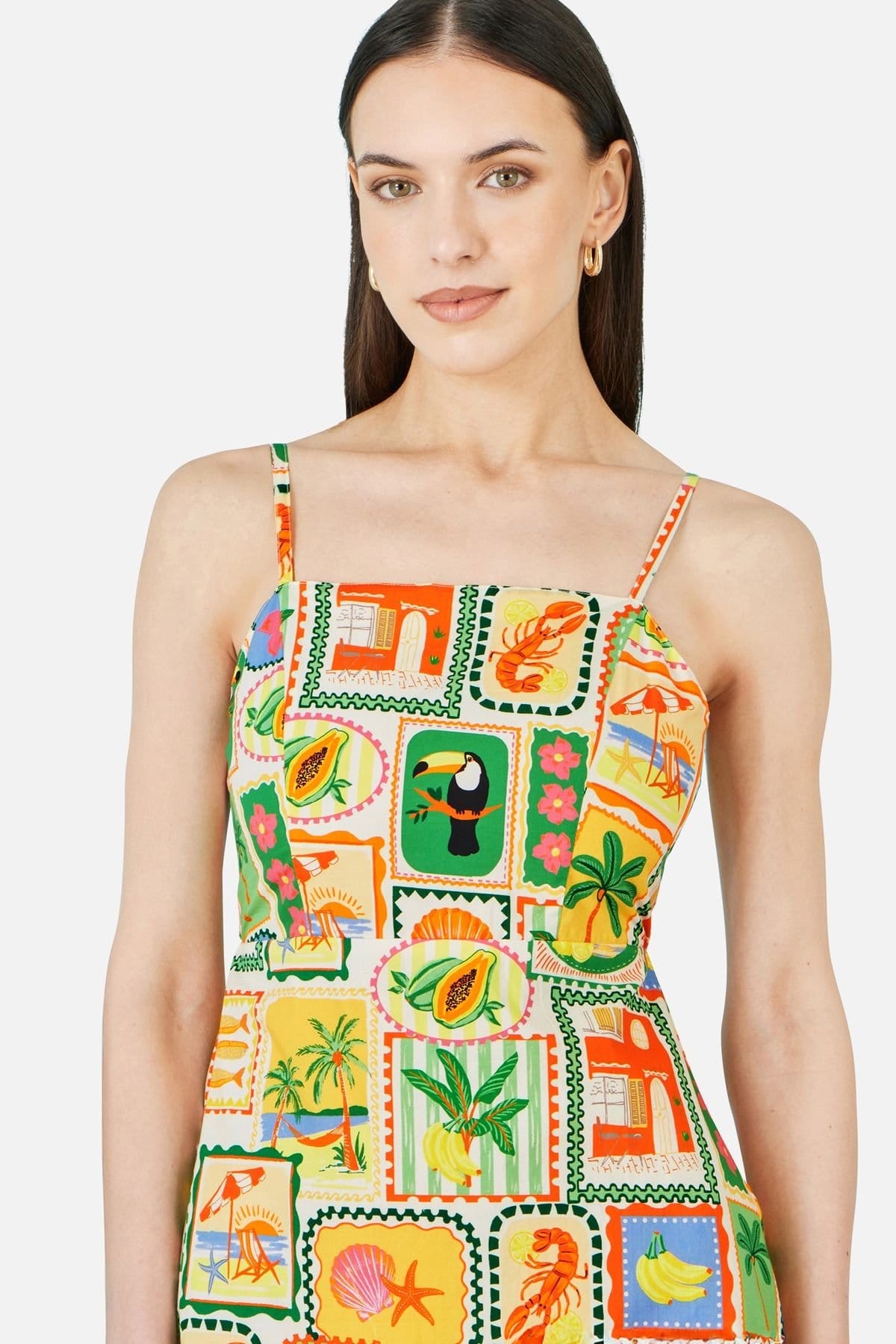 Yumi Yumi Women's Multicolour Postcard Print Mini Sun Dress in Ecru - 4