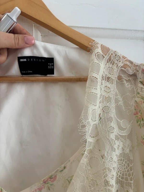 ASOS Design Asos Design Boho Floral Ruffle Mini Dress with Lace Detail UK Size 4