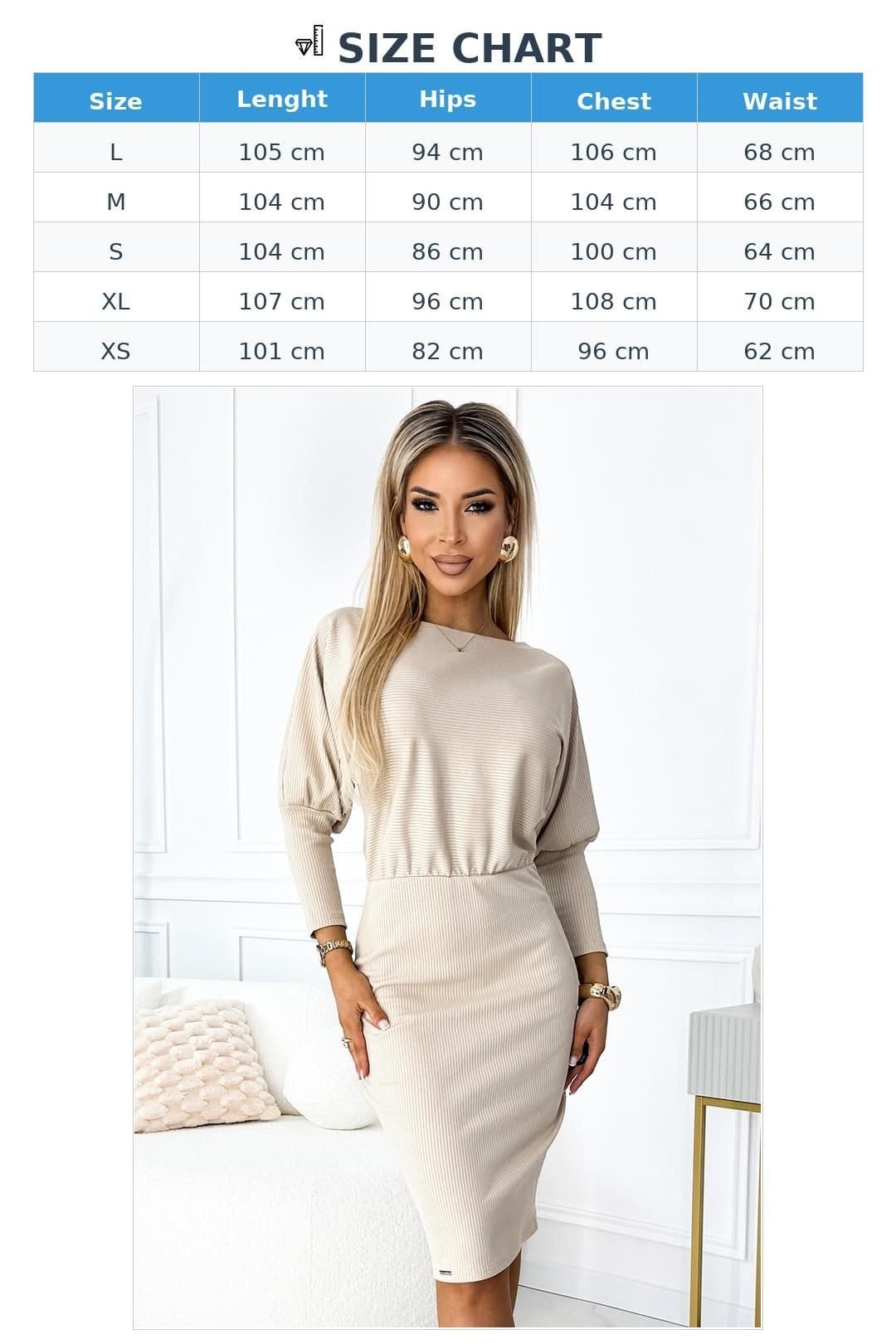 Love Lace Love Lace Women's Beige Striped Ribbed Sleeve Elastic Dress - 4