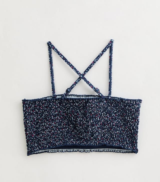 New Look Girls' Navy Ditsy Floral Shirred Bandeau Bikini Set New Look - 2