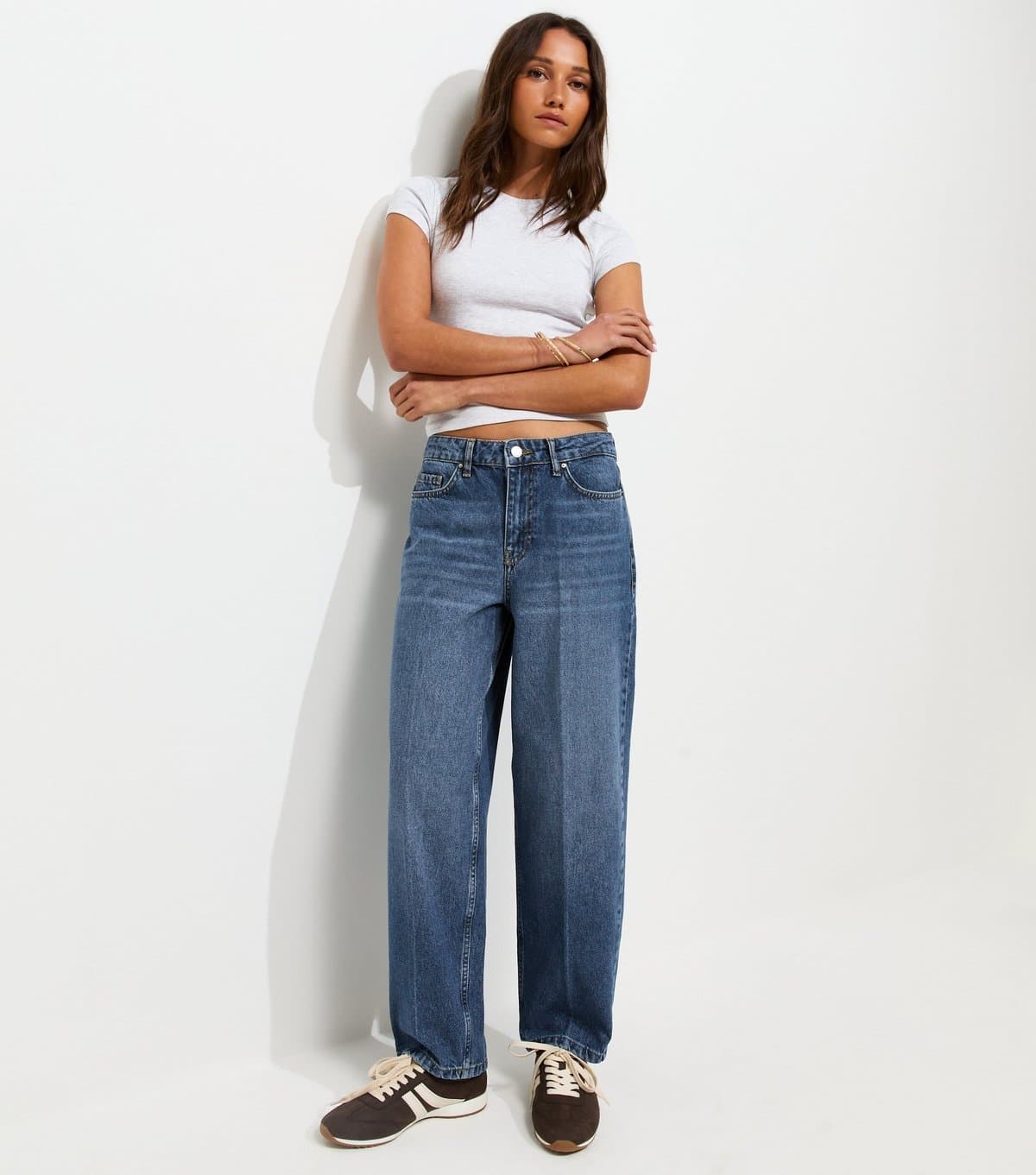 New Look Women's Blue Crease Front Barrel Leg Jeans New Look