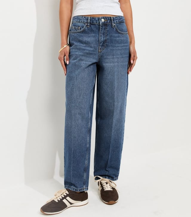 New Look Women's Blue Crease Front Barrel Leg Jeans New Look - 3