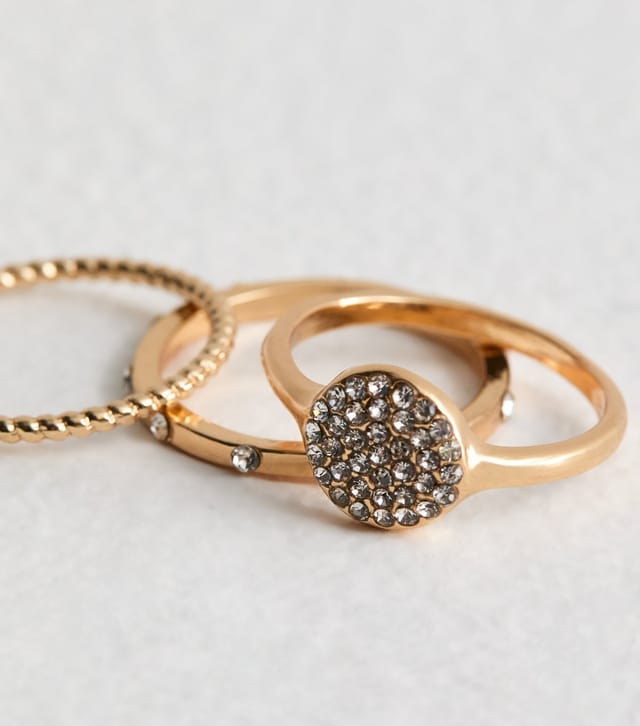 New Look 3 Pack Gold Tone Diamante Stacking Rings New Look - 2