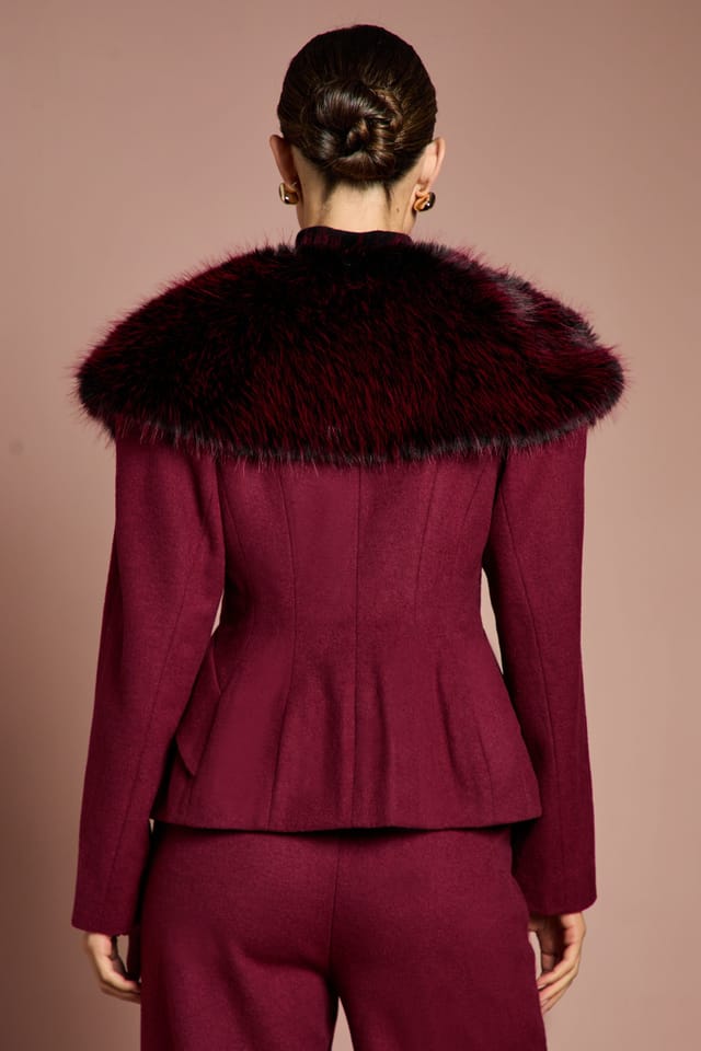 Coast Coast Women's Lisa Tan Fur Trim Premium Jacket With Wadding in Burgundy - 3