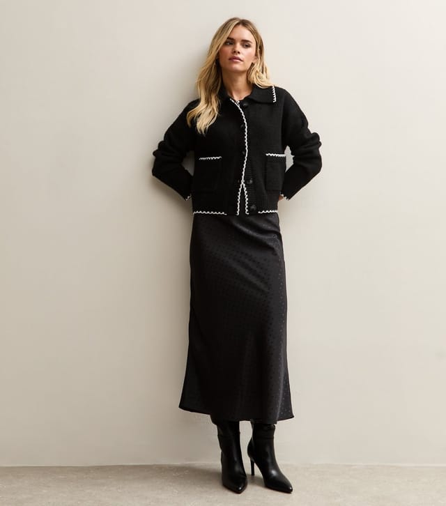 New Look Women's Petite Black Polka Dot Satin Bias Cut Midi Skirt New Look - 3