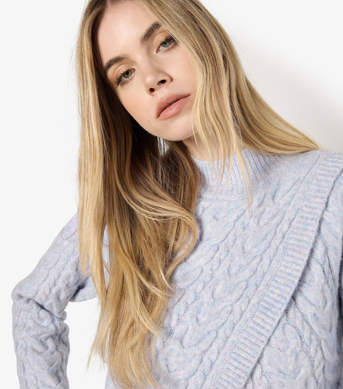 Apricot Women's Pale Blue Cable Knit Wrap Over Mock Jumper Apricot New Look - 2