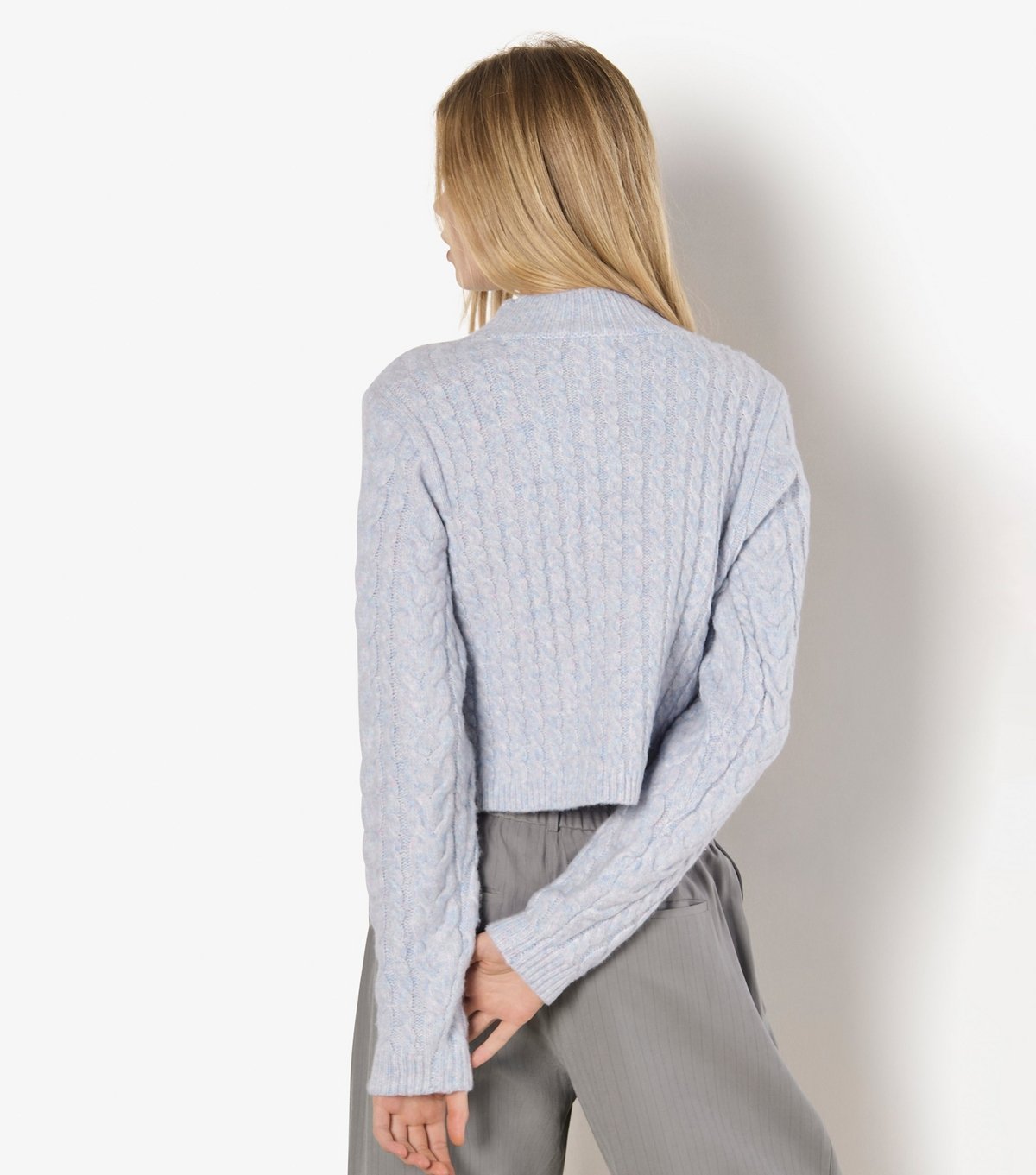 Apricot Women's Pale Blue Cable Knit Wrap Over Mock Jumper Apricot New Look - 3