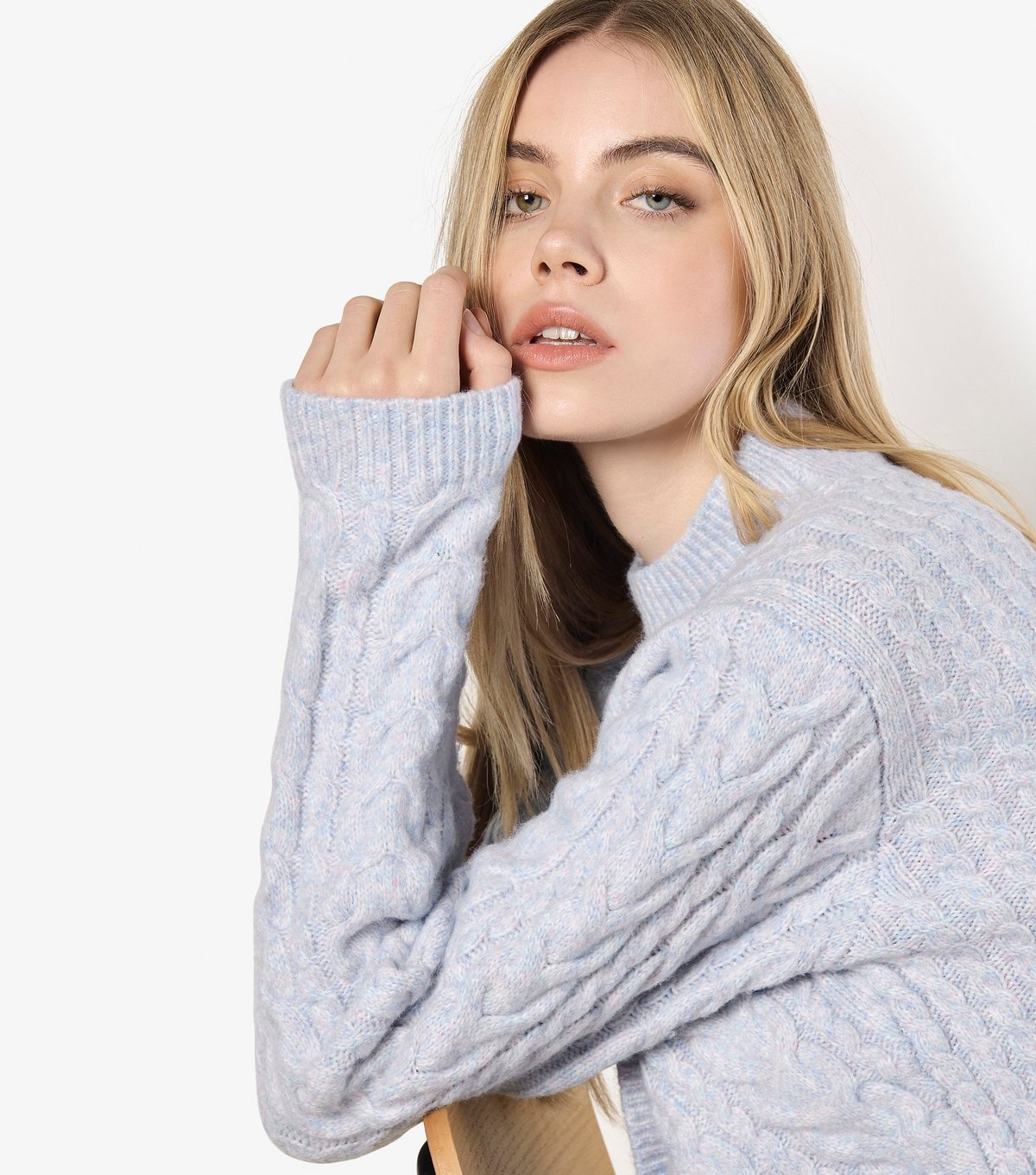 Apricot Women's Pale Blue Cable Knit Wrap Over Mock Jumper Apricot New Look - 4