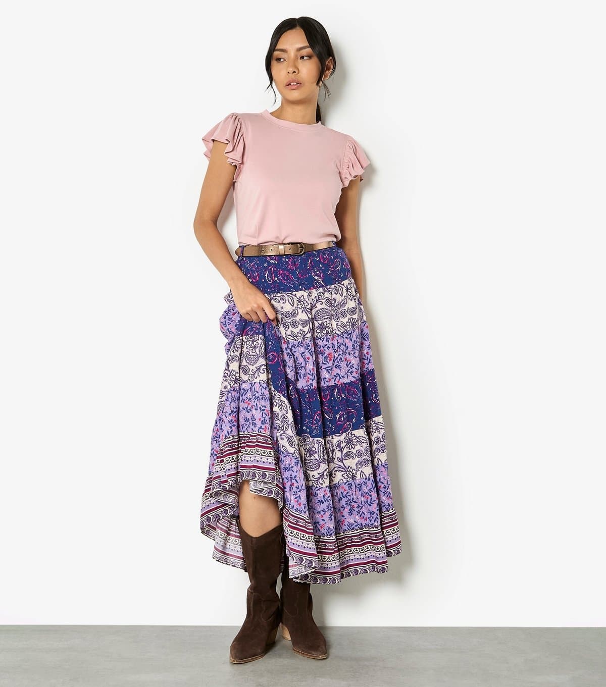 Apricot Apricot Purple Patchwork Midi Skirt