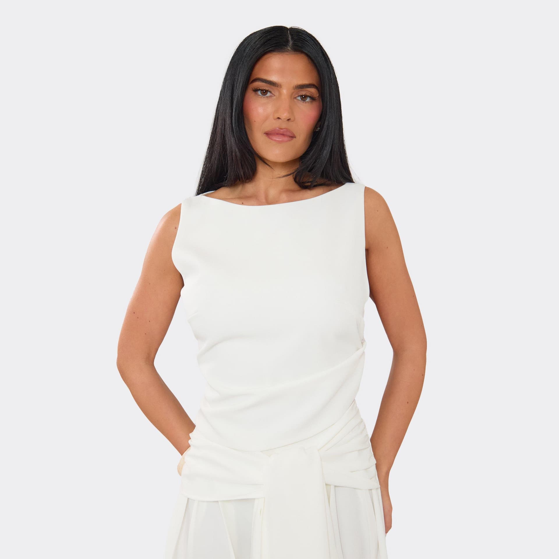 EGO EGO White Woven Sleeveless Top With Embroidered Details