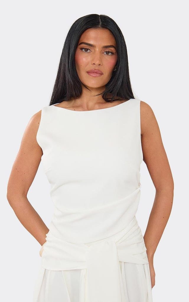 EGO Twisted Side Detail Sleeveless Top In White Woven., Women's Size UK 6 - 2