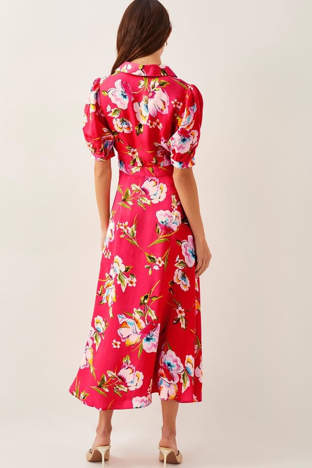 Monsoon Monsoon Women's Meredith Floral Midi Shirt Dress Red - 3