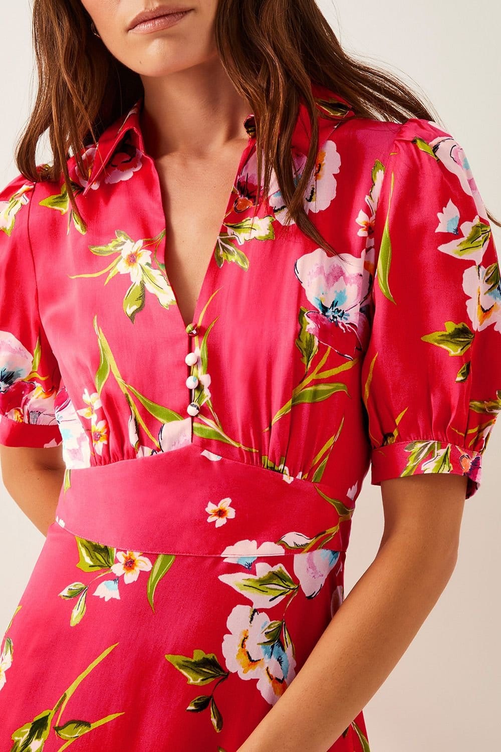 Monsoon Monsoon Women's Meredith Floral Midi Shirt Dress Red - 4