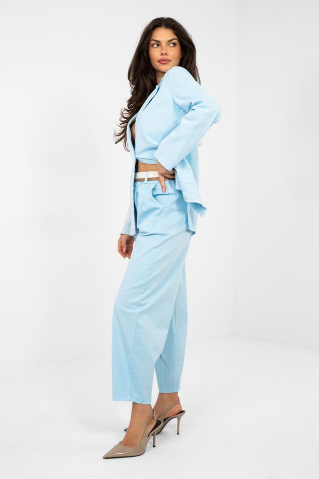 Love Lace Love Lace Women's High Waist Carrot Fit Cotton Trousers in Blue - 2